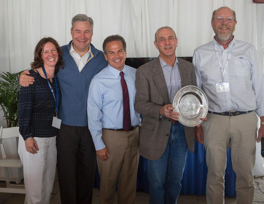 Eric Goetz received the 2014 RIMTA Anchor Award at the organization's Annual Industry Breakfast on September 13 in Newport, R.I. From left: RIMTA CEO Wendy Mackie, Senator Sheldon Whitehouse, Congressman David Cicilline, Eric Goetz, Peter Van Lancker. © Billy Black http://www.BillyBlack.com